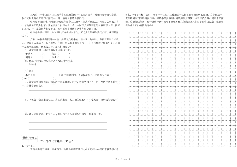 盐城市实验小学六年级语文【上册】考前检测试题 含答案.doc_第3页