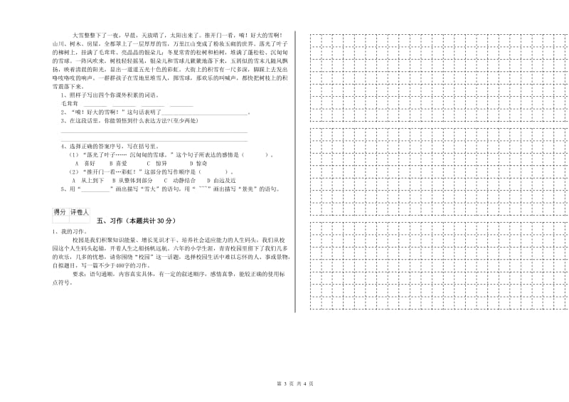 白城市实验小学六年级语文上学期能力提升试题 含答案.doc_第3页