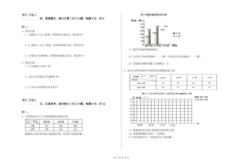 甘肃省2020年四年级数学【下册】每周一练试卷 附解析.doc_第2页