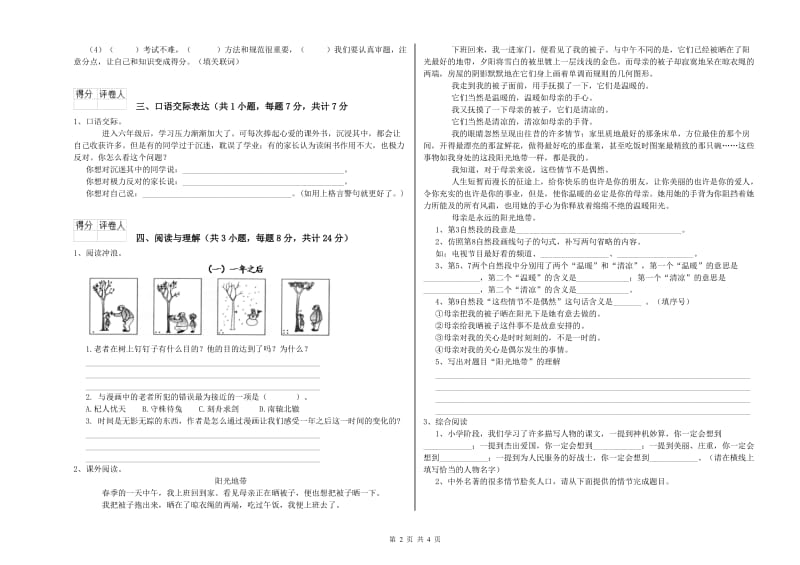 荆州市重点小学小升初语文能力测试试题 含答案.doc_第2页