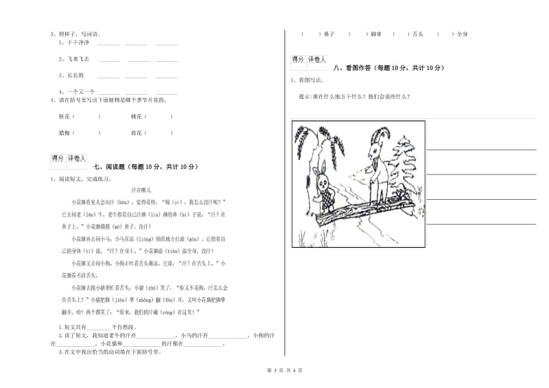 甘肃省重点小学一年级语文【上册】开学检测试题 附解析.doc_第3页