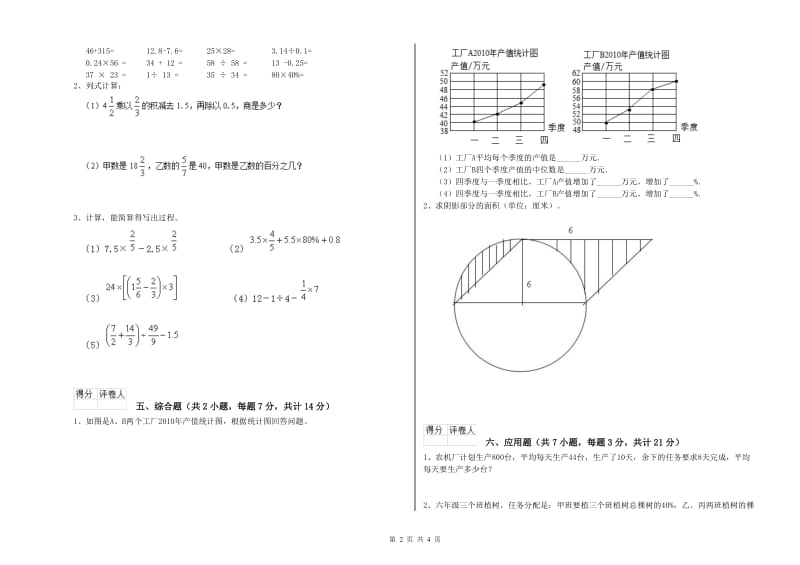 眉山市实验小学六年级数学下学期开学检测试题 附答案.doc_第2页