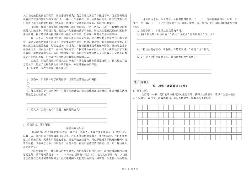 白城市实验小学六年级语文【上册】能力提升试题 含答案.doc_第3页