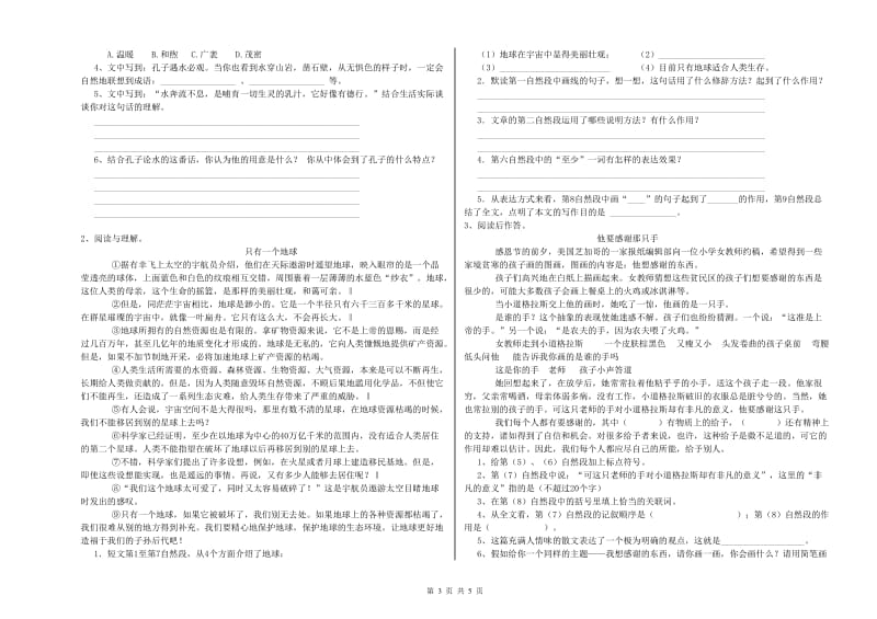 滁州市重点小学小升初语文提升训练试卷 附答案.doc_第3页