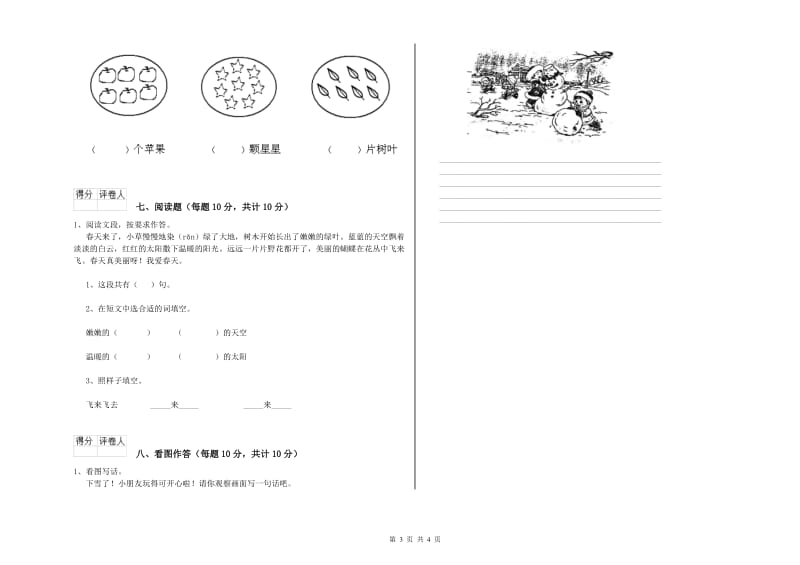 濮阳市实验小学一年级语文上学期过关检测试卷 附答案.doc_第3页