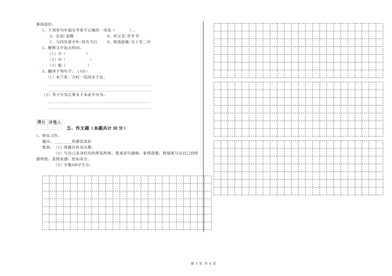 濮阳市重点小学小升初语文强化训练试卷 含答案.doc_第3页