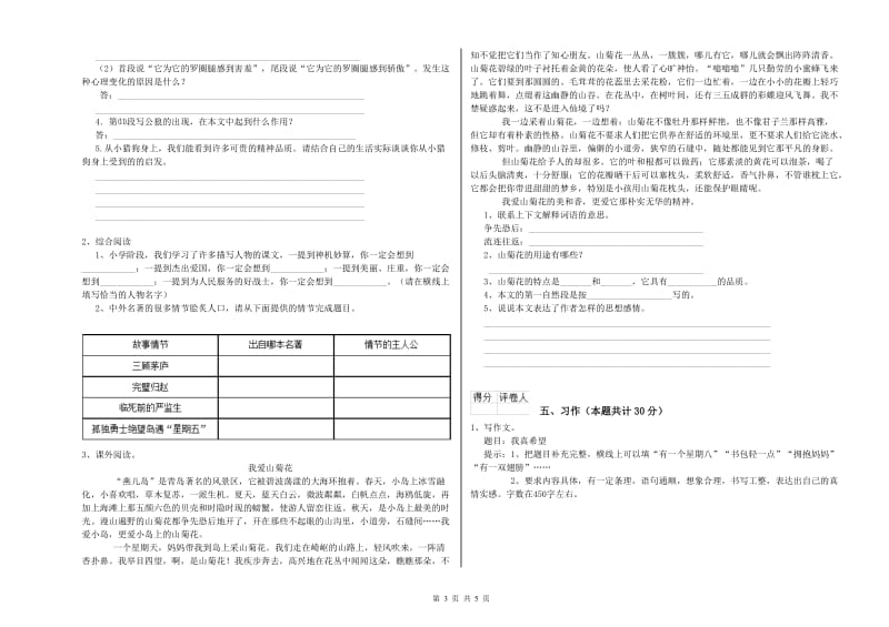 滁州市实验小学六年级语文【下册】能力提升试题 含答案.doc_第3页