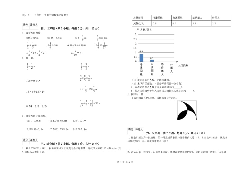 滨州市实验小学六年级数学【下册】每周一练试题 附答案.doc_第2页