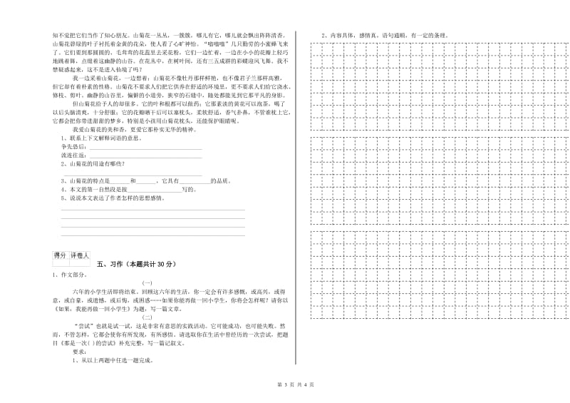 湘教版六年级语文上学期模拟考试试题B卷 附答案.doc_第3页