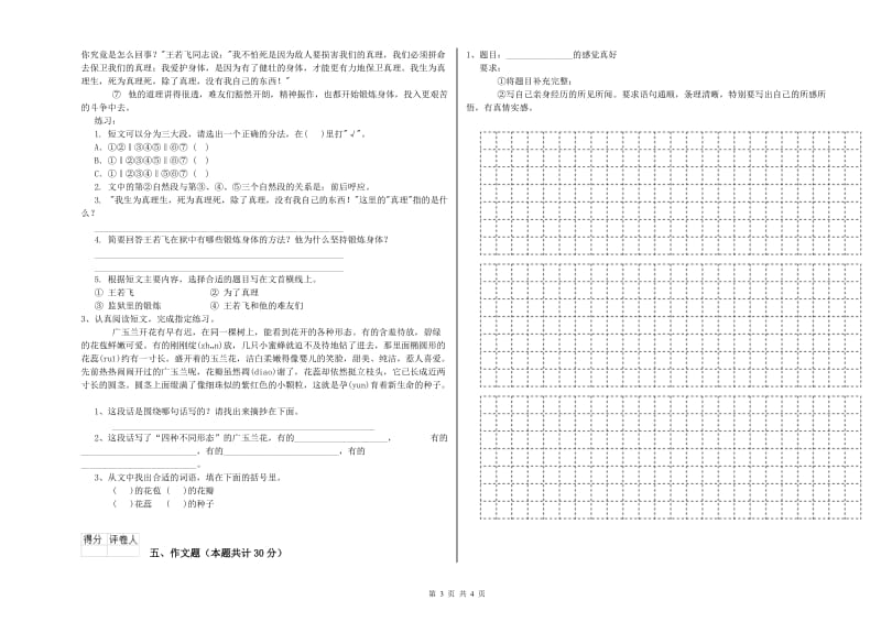 湖南省重点小学小升初语文能力测试试题D卷 附答案.doc_第3页