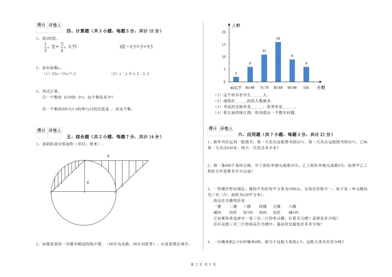 荆州市实验小学六年级数学【下册】期末考试试题 附答案.doc_第2页