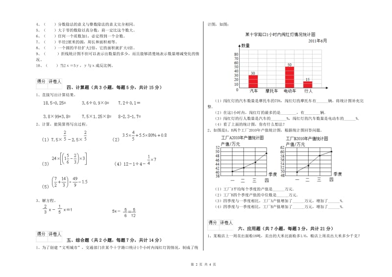 福州市实验小学六年级数学下学期期末考试试题 附答案.doc_第2页