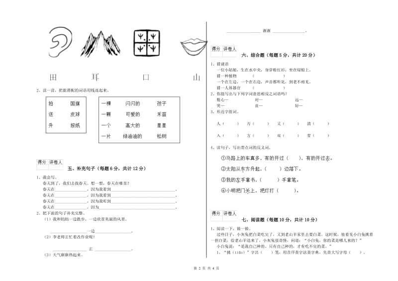 漯河市实验小学一年级语文上学期综合检测试题 附答案.doc_第2页