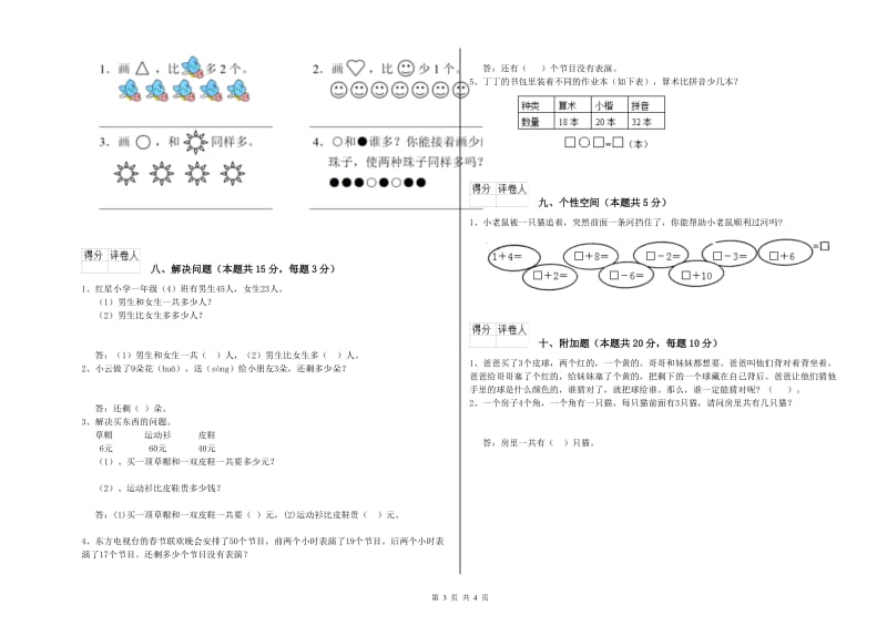 白银市2019年一年级数学下学期综合练习试卷 附答案.doc_第3页