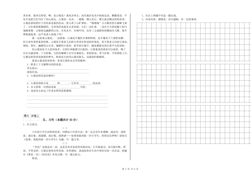 湘教版六年级语文上学期综合检测试卷C卷 含答案.doc_第3页