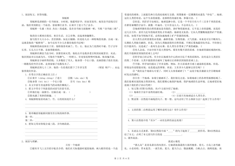 潍坊市实验小学六年级语文【下册】模拟考试试题 含答案.doc_第2页