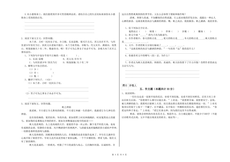 白银市重点小学小升初语文强化训练试卷 附答案.doc_第3页