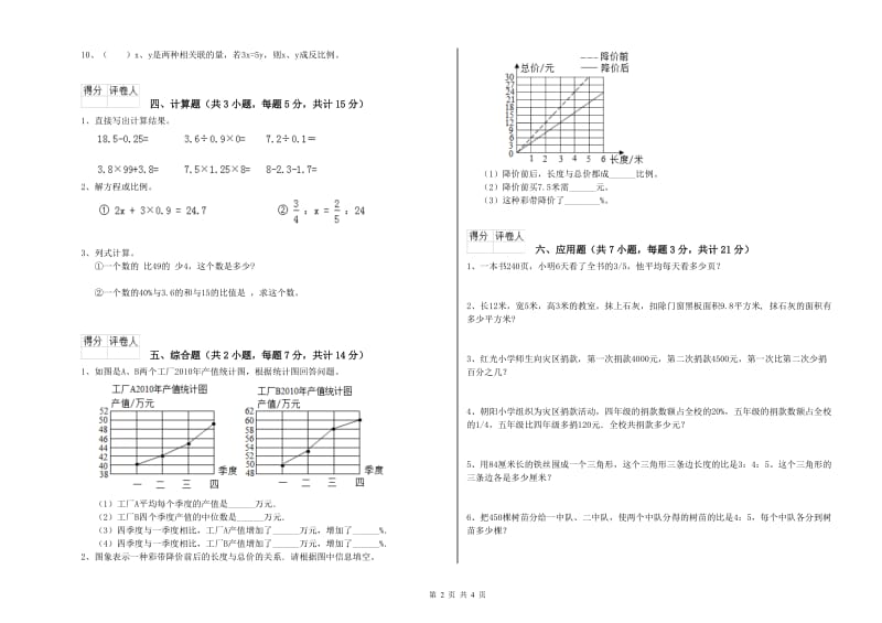 湛江市实验小学六年级数学下学期开学检测试题 附答案.doc_第2页