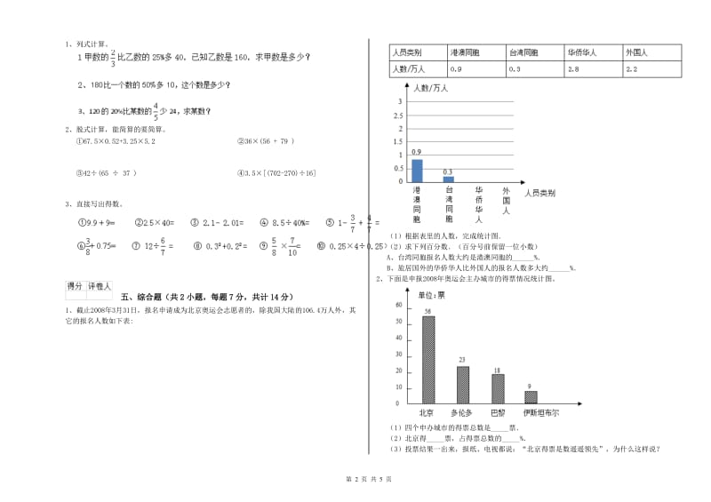 湘潭市实验小学六年级数学下学期开学考试试题 附答案.doc_第2页