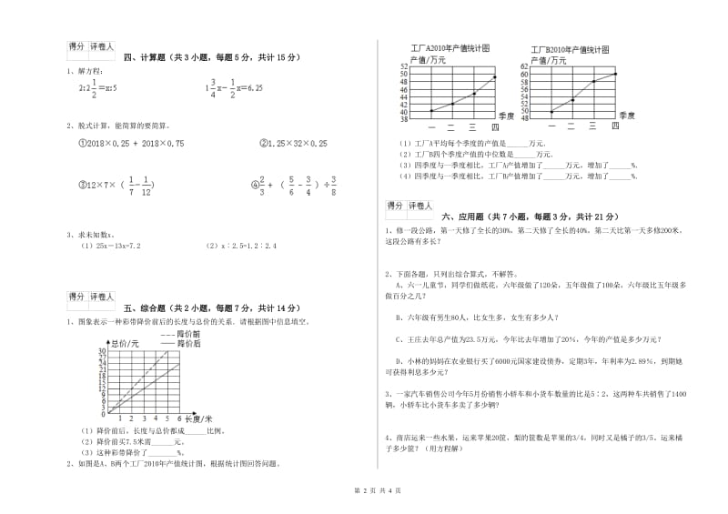 苏教版六年级数学下学期综合练习试题C卷 含答案.doc_第2页