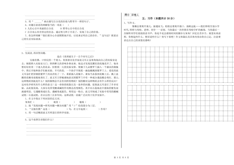 湘教版六年级语文下学期自我检测试卷D卷 含答案.doc_第3页