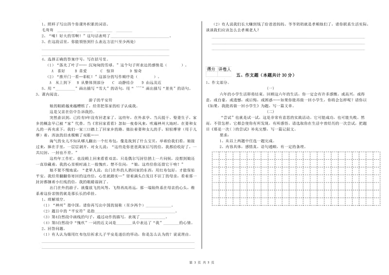 红河哈尼族彝族自治州重点小学小升初语文能力测试试卷 含答案.doc_第3页