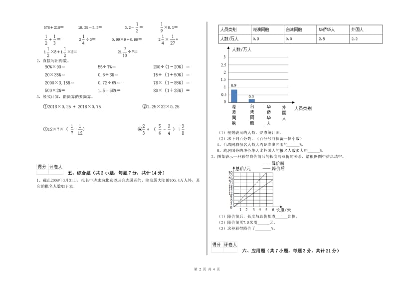 长春版六年级数学【下册】综合练习试题A卷 附答案.doc_第2页