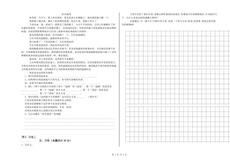 衢州市实验小学六年级语文【下册】过关检测试题 含答案.doc_第3页