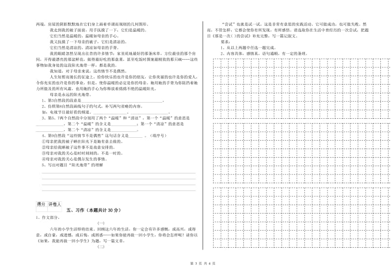 钦州市实验小学六年级语文【下册】自我检测试题 含答案.doc_第3页