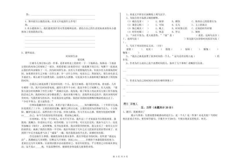 西南师大版六年级语文下学期过关检测试题D卷 含答案.doc_第3页