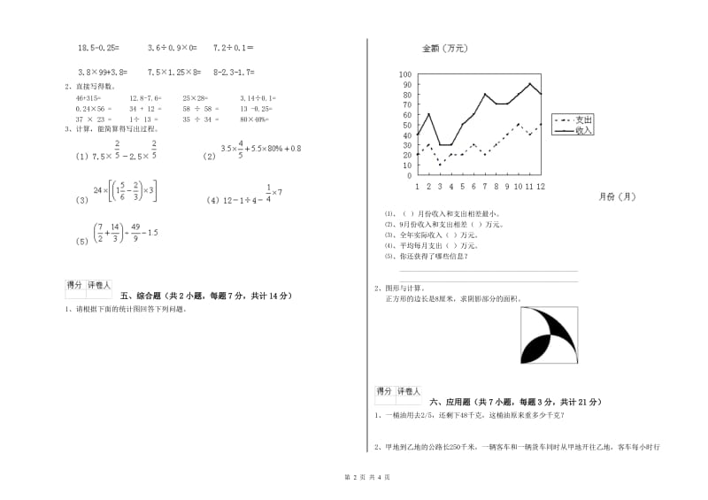 长春版六年级数学下学期能力检测试题A卷 附答案.doc_第2页