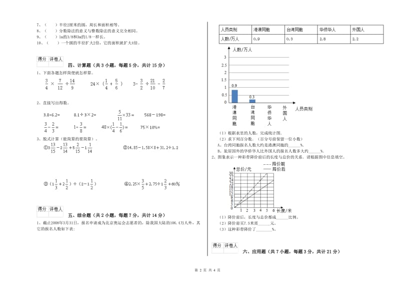 赣南版六年级数学下学期综合练习试卷A卷 含答案.doc_第2页