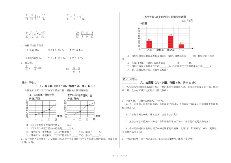 赣南版六年级数学【下册】全真模拟考试试题D卷 附答案.doc_第2页