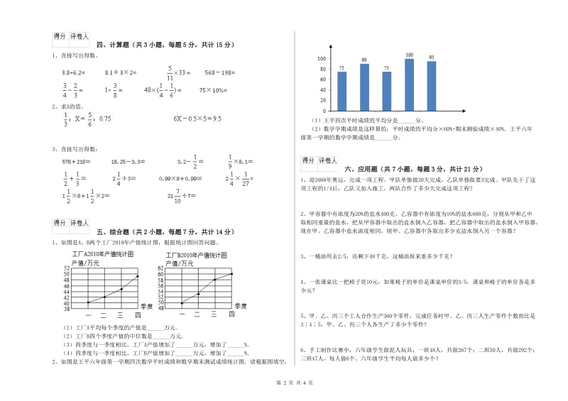 铜陵市实验小学六年级数学下学期综合练习试题 附答案.doc_第2页