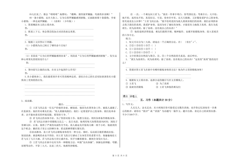 西安市实验小学六年级语文下学期自我检测试题 含答案.doc_第3页