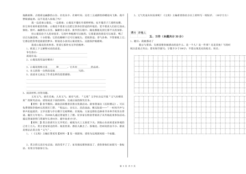 西南师大版六年级语文下学期全真模拟考试试卷C卷 附答案.doc_第3页