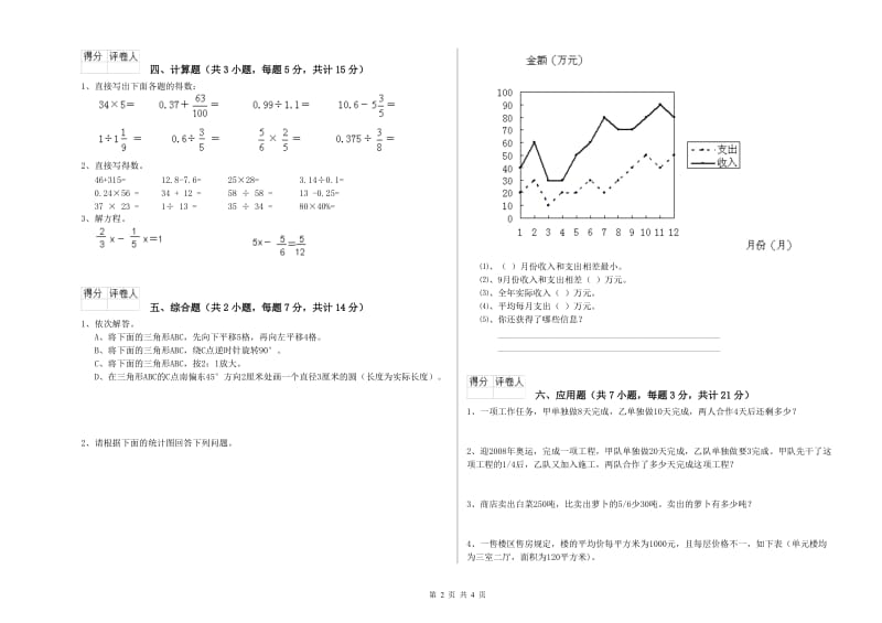 长春版六年级数学【下册】综合练习试卷B卷 含答案.doc_第2页