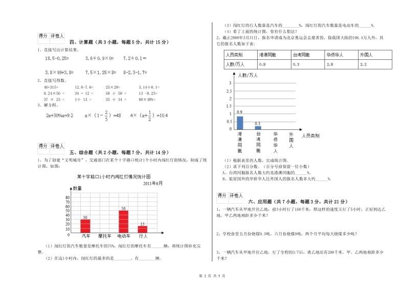 鄂尔多斯市实验小学六年级数学【下册】开学考试试题 附答案.doc_第2页