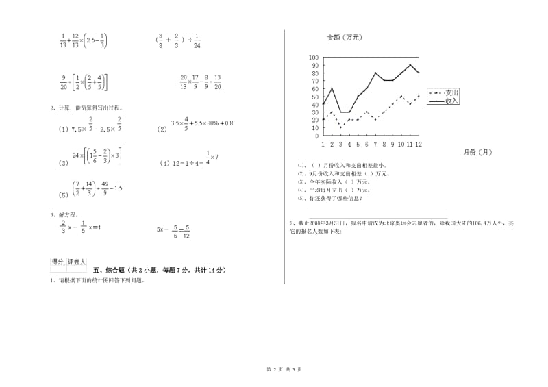 赣南版六年级数学【上册】开学检测试题A卷 含答案.doc_第2页