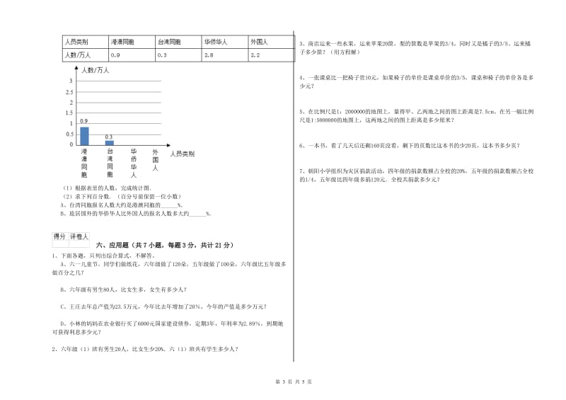 赣南版六年级数学【上册】开学检测试题A卷 含答案.doc_第3页