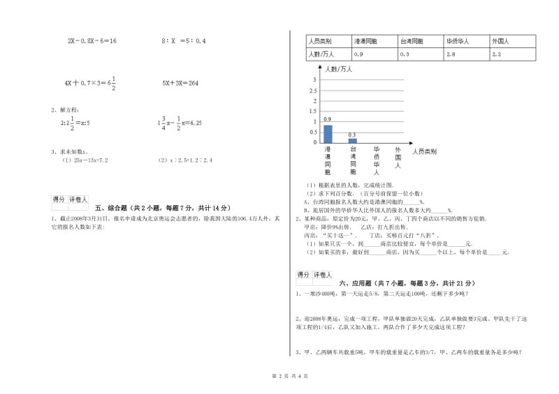 鄂尔多斯市实验小学六年级数学【下册】全真模拟考试试题 附答案.doc_第2页