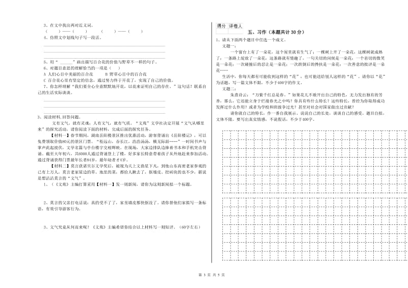 遂宁市实验小学六年级语文下学期月考试题 含答案.doc_第3页