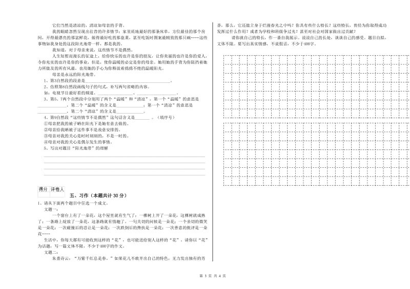 衡阳市实验小学六年级语文上学期考前练习试题 含答案.doc_第3页