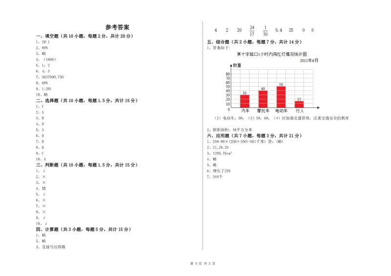 西南师大版六年级数学上学期能力检测试题B卷 含答案.doc_第3页