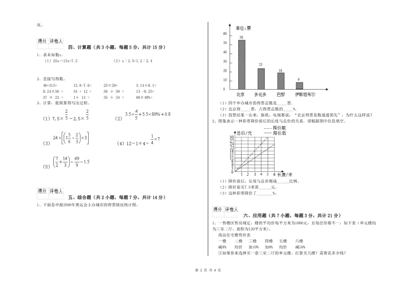 鄂州市实验小学六年级数学【上册】强化训练试题 附答案.doc_第2页