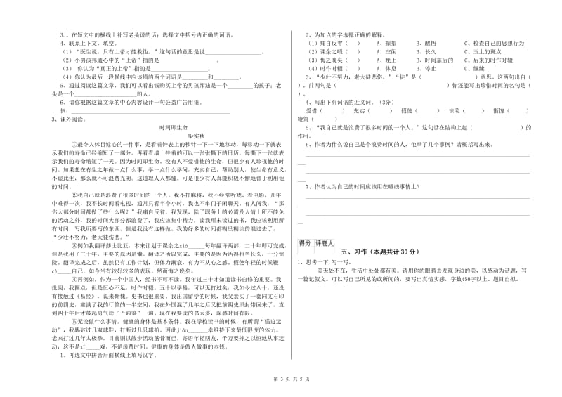 铜川市实验小学六年级语文【下册】自我检测试题 含答案.doc_第3页