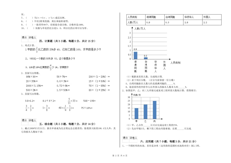 赣南版六年级数学【上册】过关检测试卷A卷 含答案.doc_第2页