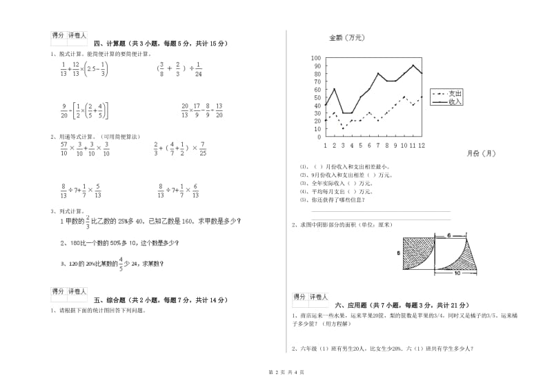 酒泉市实验小学六年级数学上学期自我检测试题 附答案.doc_第2页