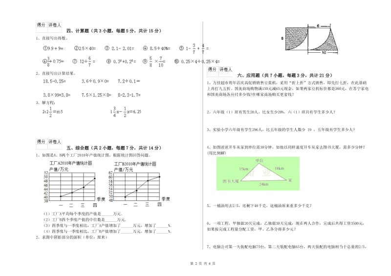 豫教版六年级数学【上册】能力检测试卷C卷 附答案.doc_第2页