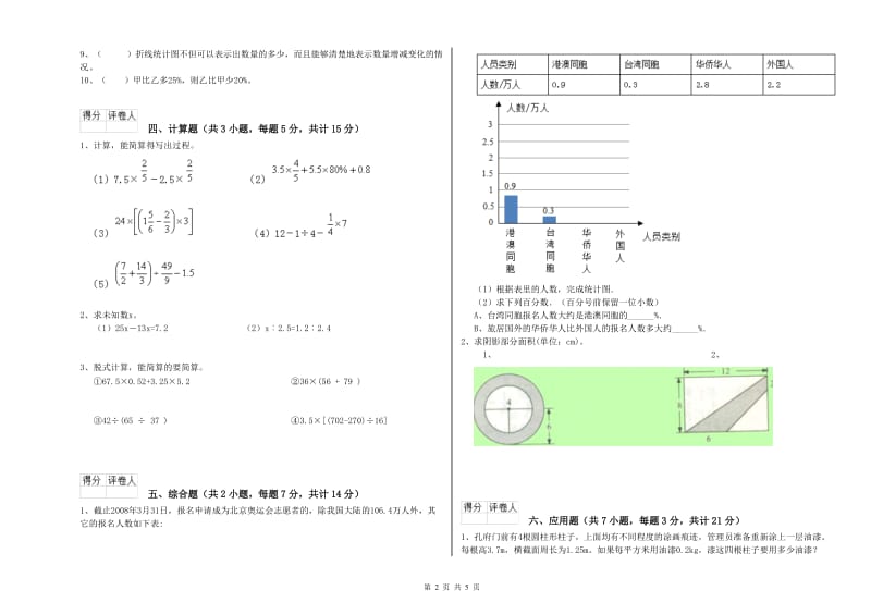 长春版六年级数学【上册】期中考试试卷A卷 附解析.doc_第2页